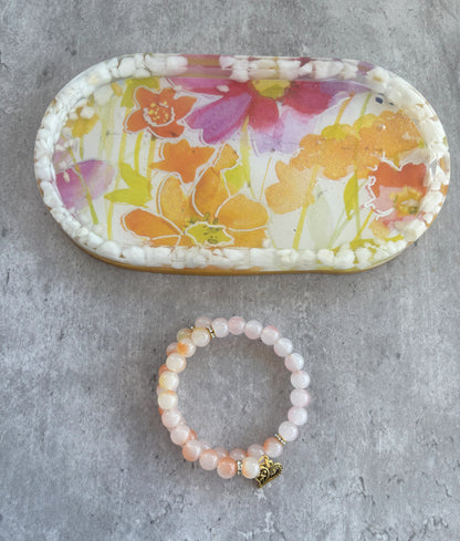 Floral Trinket Tray with Beaded Bracelet