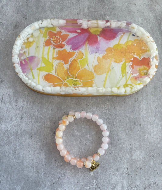 Floral Trinket Tray with Beaded Bracelet