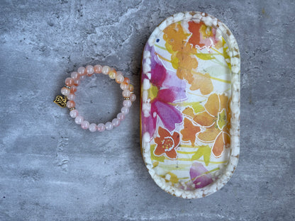 Floral Trinket Tray with Beaded Bracelet