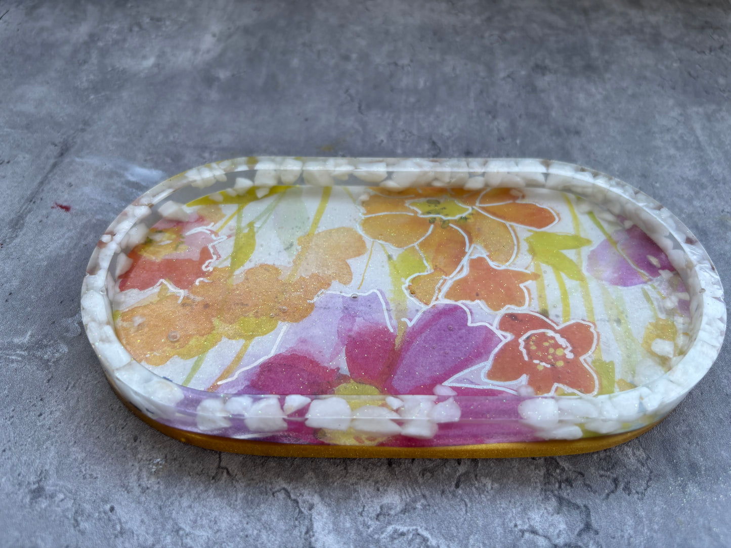 Floral Trinket Tray with Beaded Bracelet